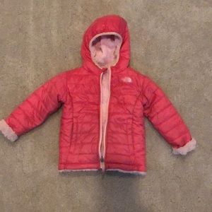 Girls Pink reversible North Face coat, size 4T
